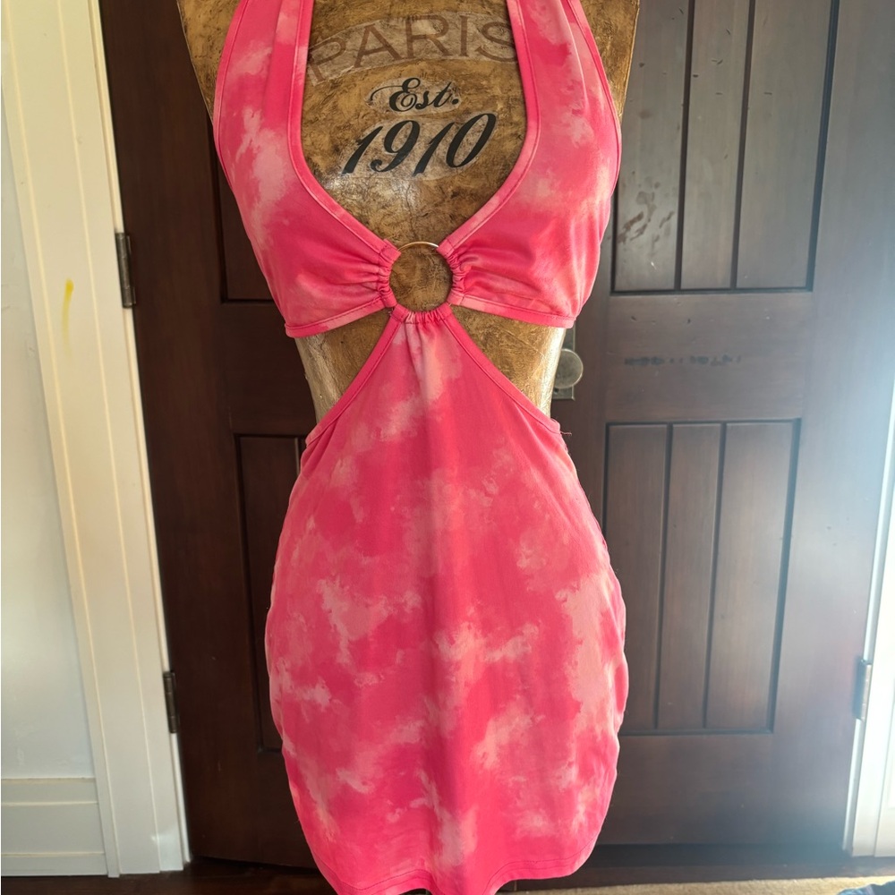 Pink Tie-Dye Halter Dress